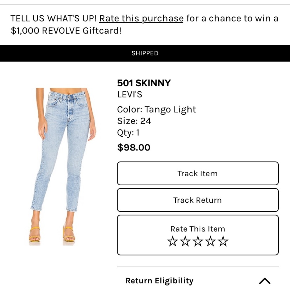 Levi’s 501 Skinny in Tango Light
